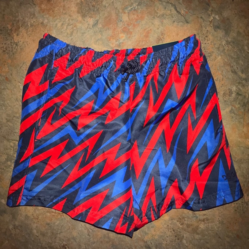 DSG Youth Athletic Fit Train Shorts, 2XS, Red & Blue Zigzag Pattern NWT